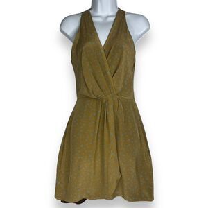 Hunter Dixon New York Dress Silk Faux Wrap Gold Teal Polka Dot Mini Lined Size 2